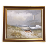 Tableau huile sur toile le phare vers 1950 / 60k de karl neumann, paysage marin, marine mer vague ba