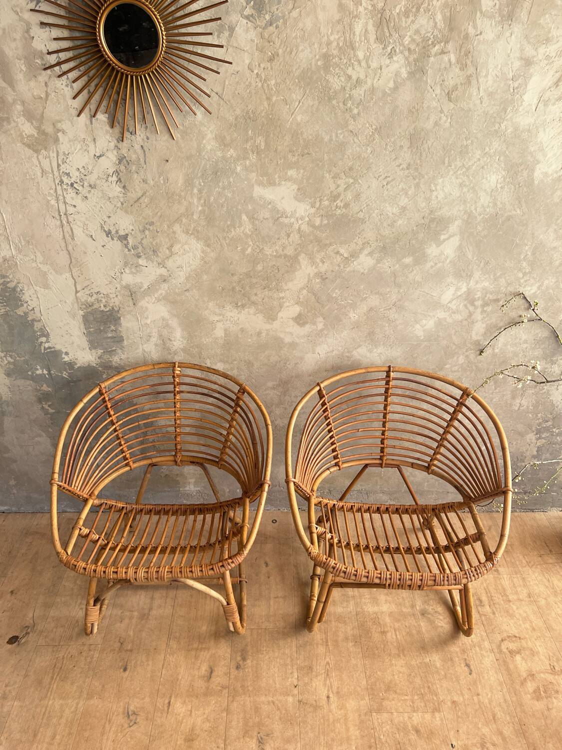 Pair of rattan armchairs