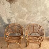 Paire de fauteuils en rotin