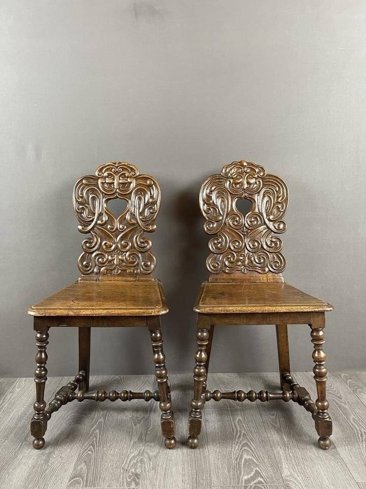 Pair of Carved Wooden Chairs, Late 19th Century