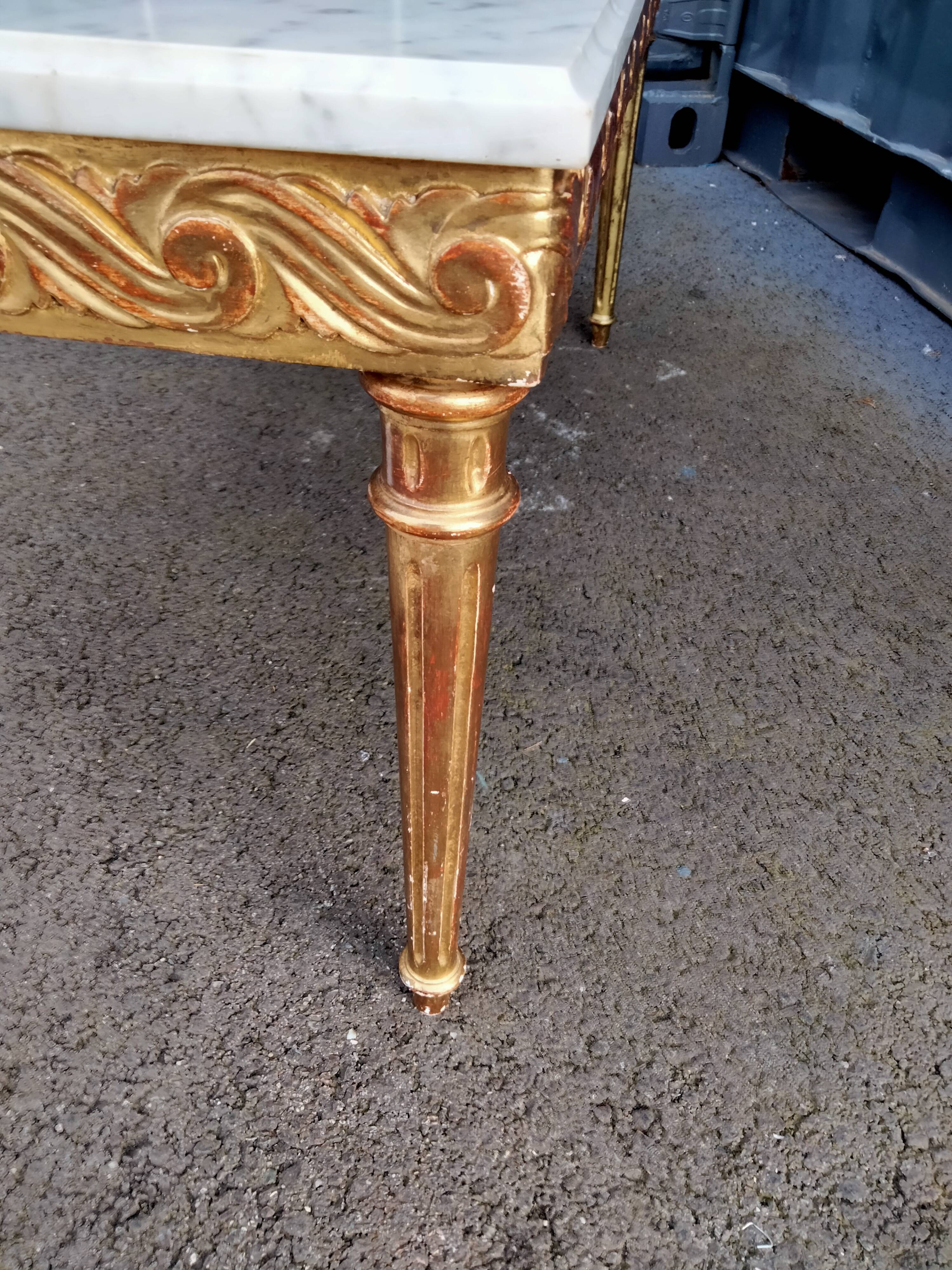 Coffee table gilded wood old marble top side table