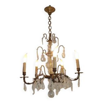 Lustre Rococo en bronze doré et verre orné de cristaux 4721