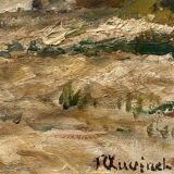 Huile sur panneau R. Luvinel ou Luvinet signature à identifier maison fleurs 1932