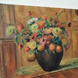 Tableau ancien huile sur toile bouquet de fleurs