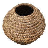 Old basket, burgundy straw and bramble, woven basket, interior decoration