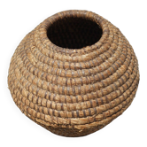 Panier ancien, bourgne paille et ronce, panier tressé, décoration intérieur