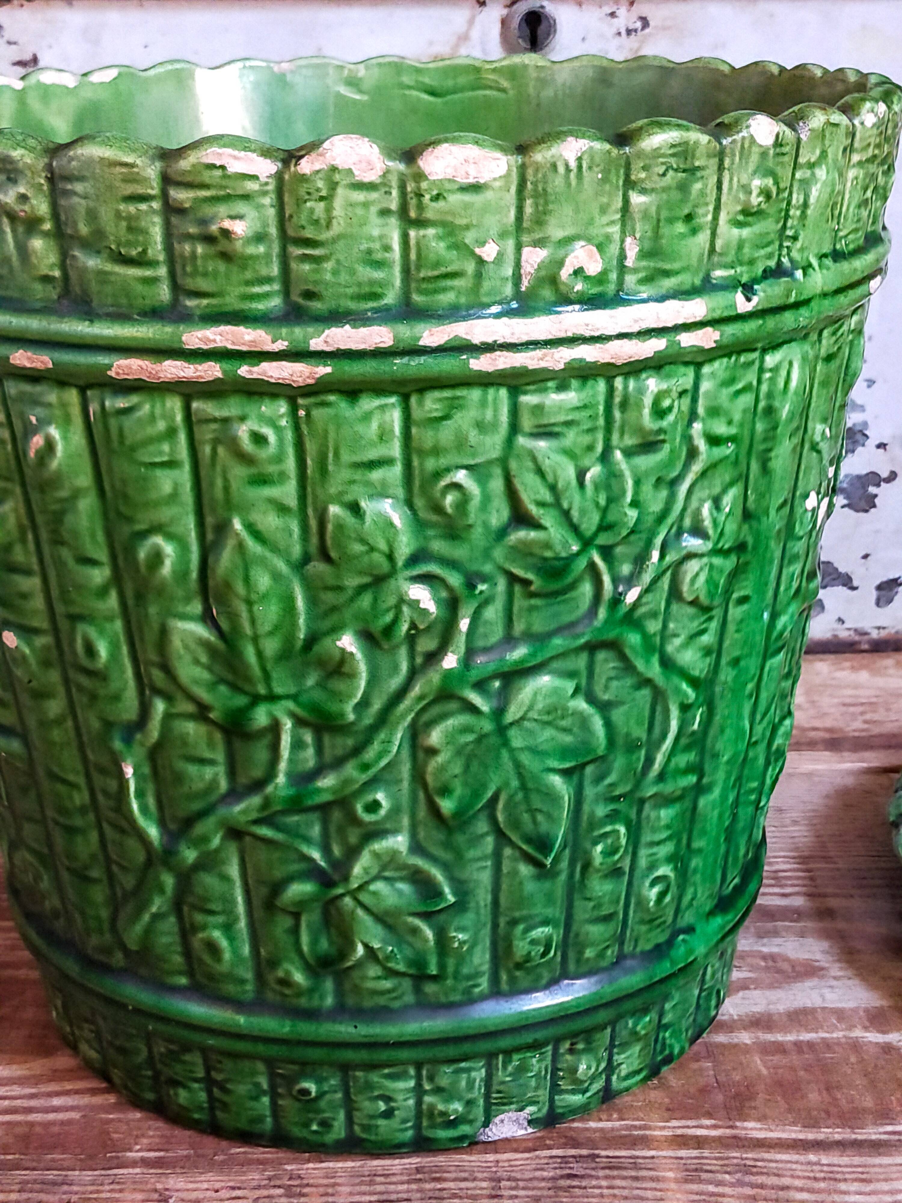 Flower pot and saucer in slip by G. De Bruyn 19th century