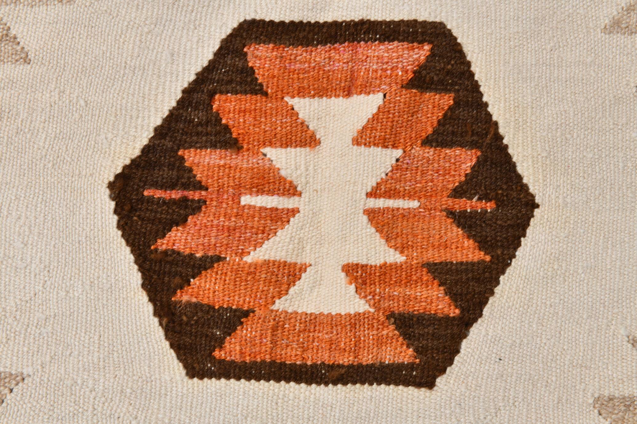 Tapis Kilim en Laine Fait Main Turc Crème & Orange 10x13, 296x393 cm