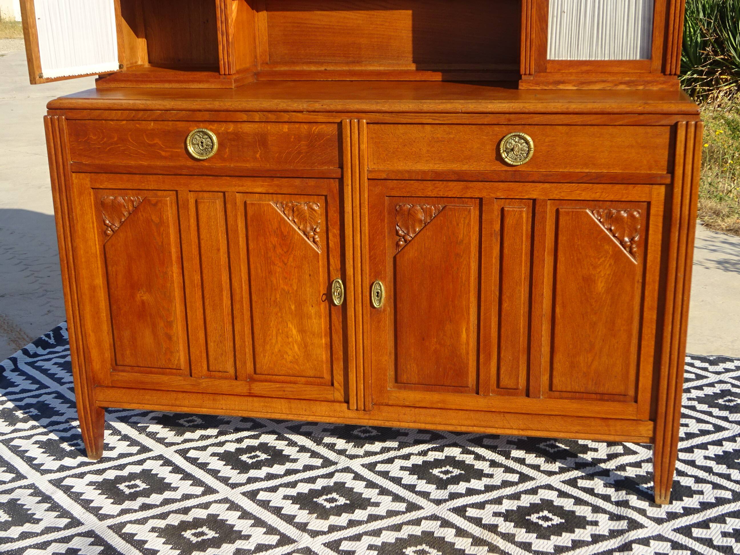 Vintage oak sideboard with sentry boxes and mirror