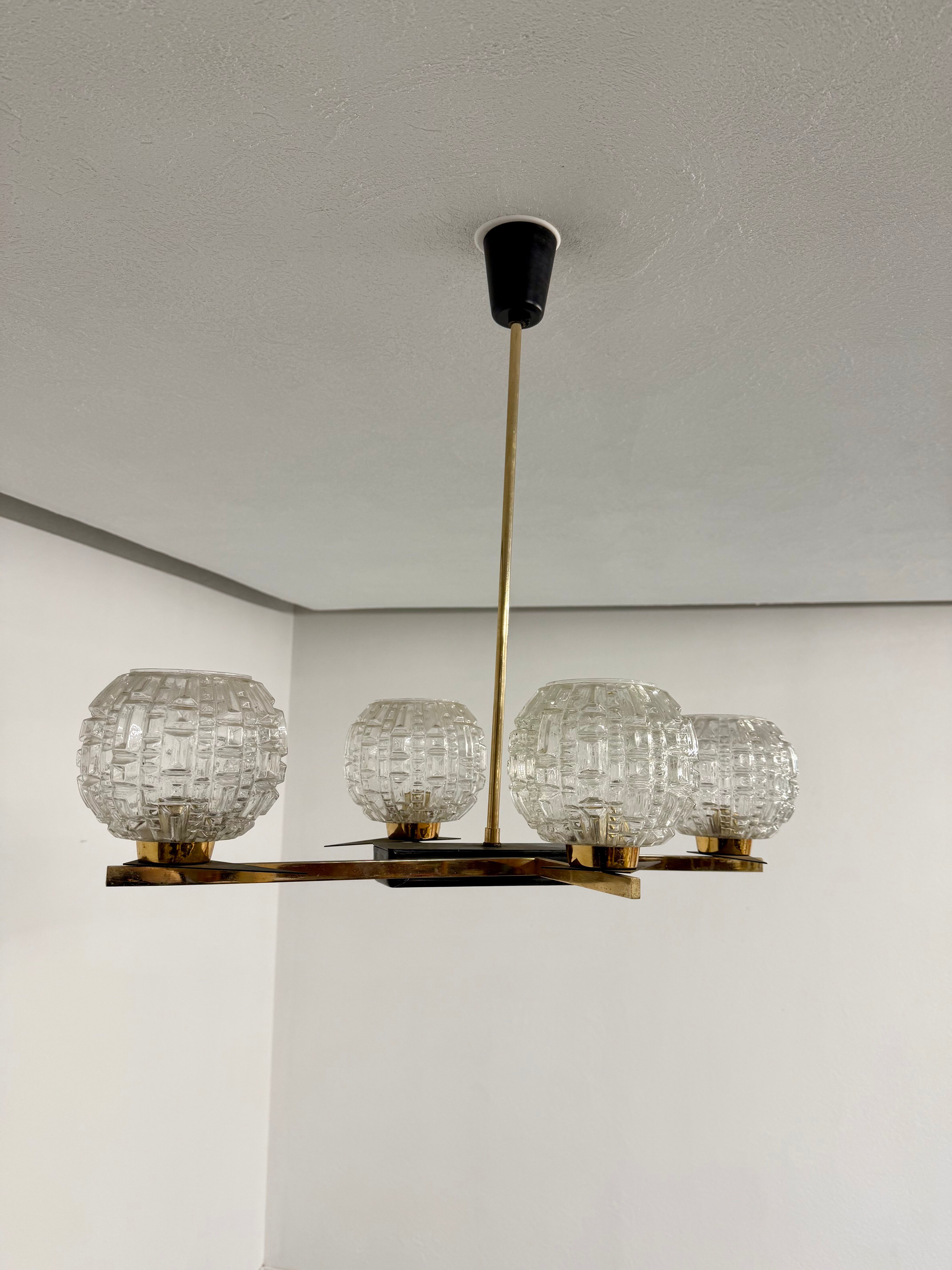 Lampe Suspension Maison Arlus 4 feux design français année 60