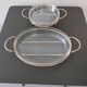 2 glass dishes with silvered steel frames from the 1960s, very good quality.