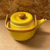 Antique michael lax teapot for copco yellow enameled metal + wooden handle #b274