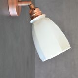 Original articulated wall lamp in white opaline and copper support