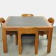Vintage dining table set with plywood chairs and wooden table with slate inlay, 70s