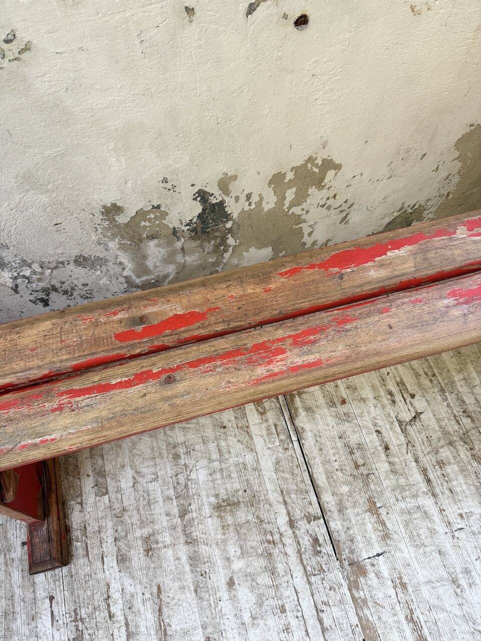1950s oak bench with red patina, 2m