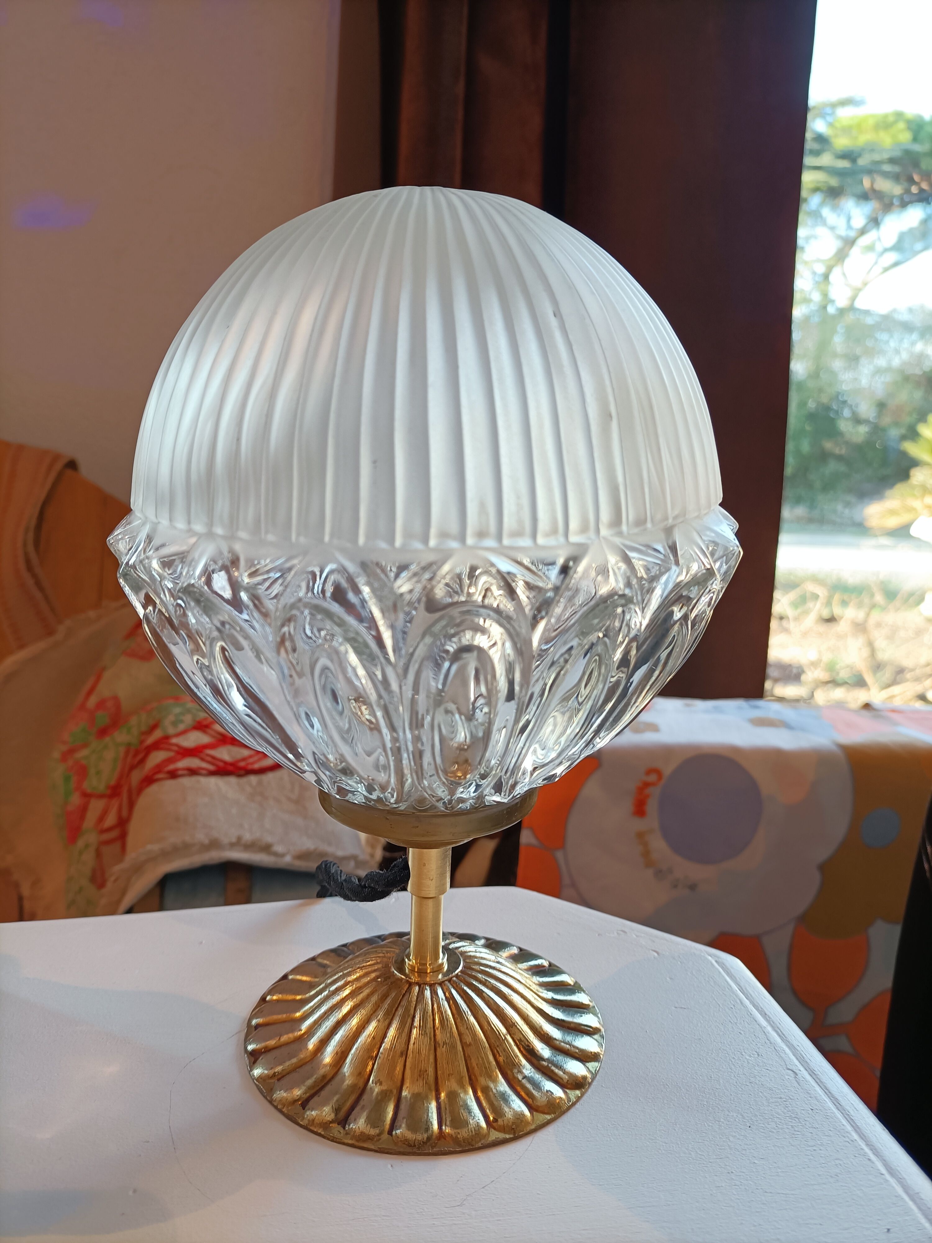 Vintage lamp on foot bronze antique globe