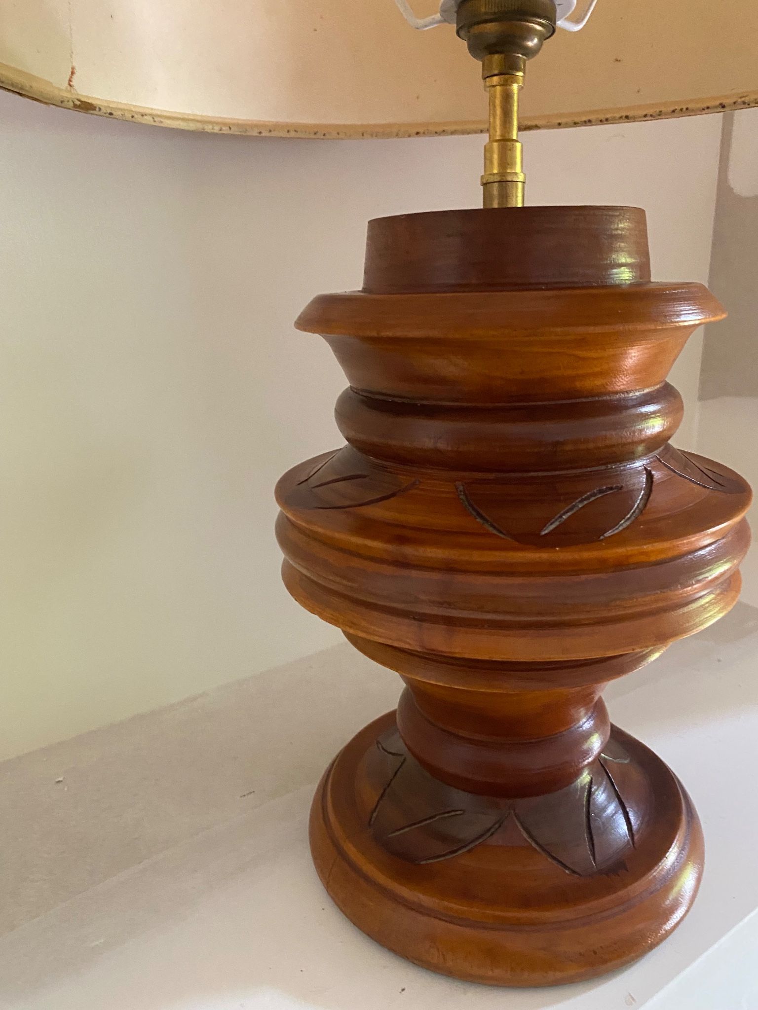 Lampe bois tourné, câble tissu 2M neuf, abat-jour
