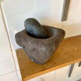 Mortar and pestle in black stone