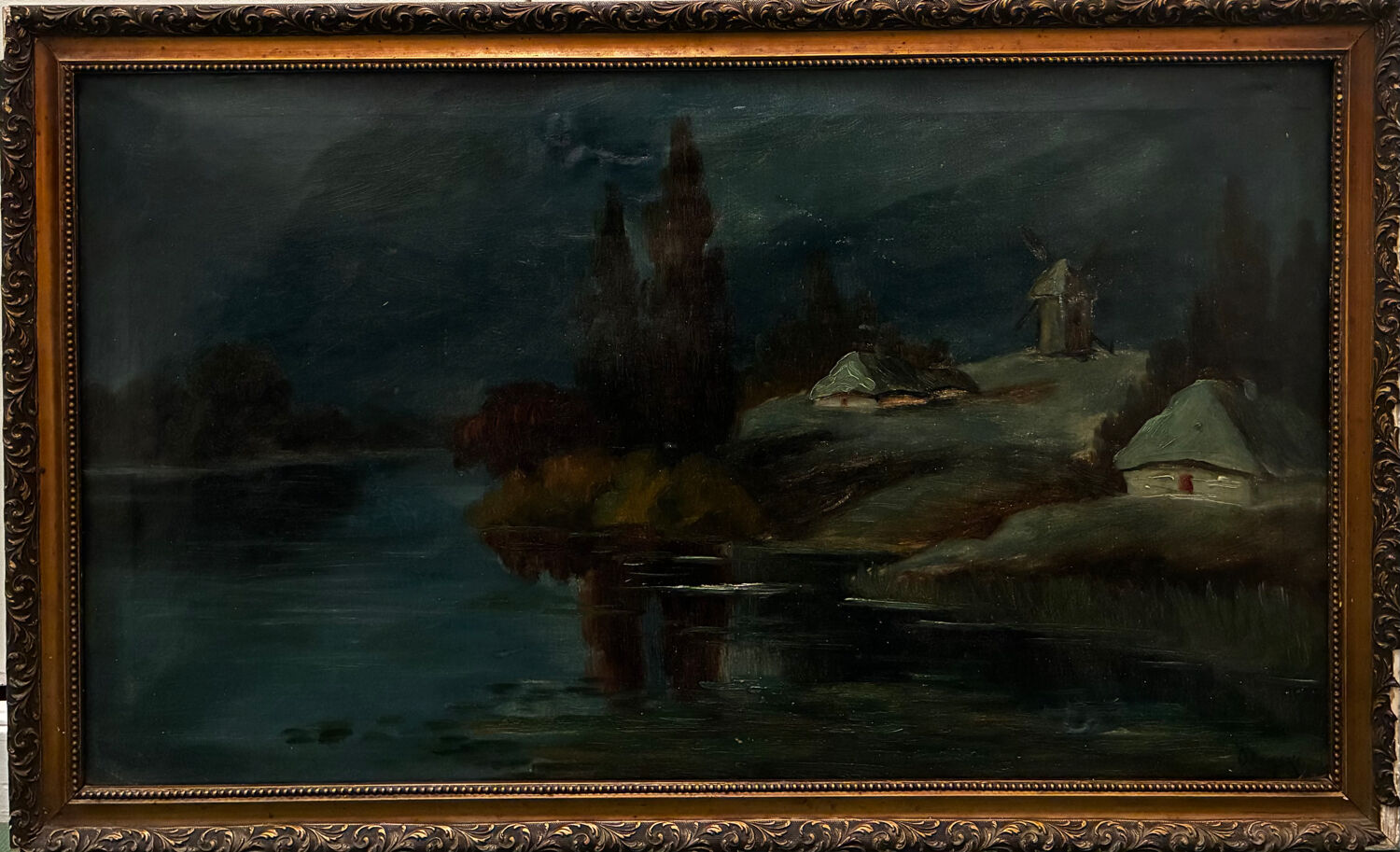 Mill landscape by the water, 20th century, signed