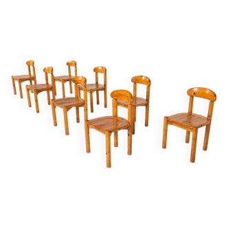 Ensemble de 8 chaises en pitchpin du milieu du siècle par Rainer Daumiller, 1970