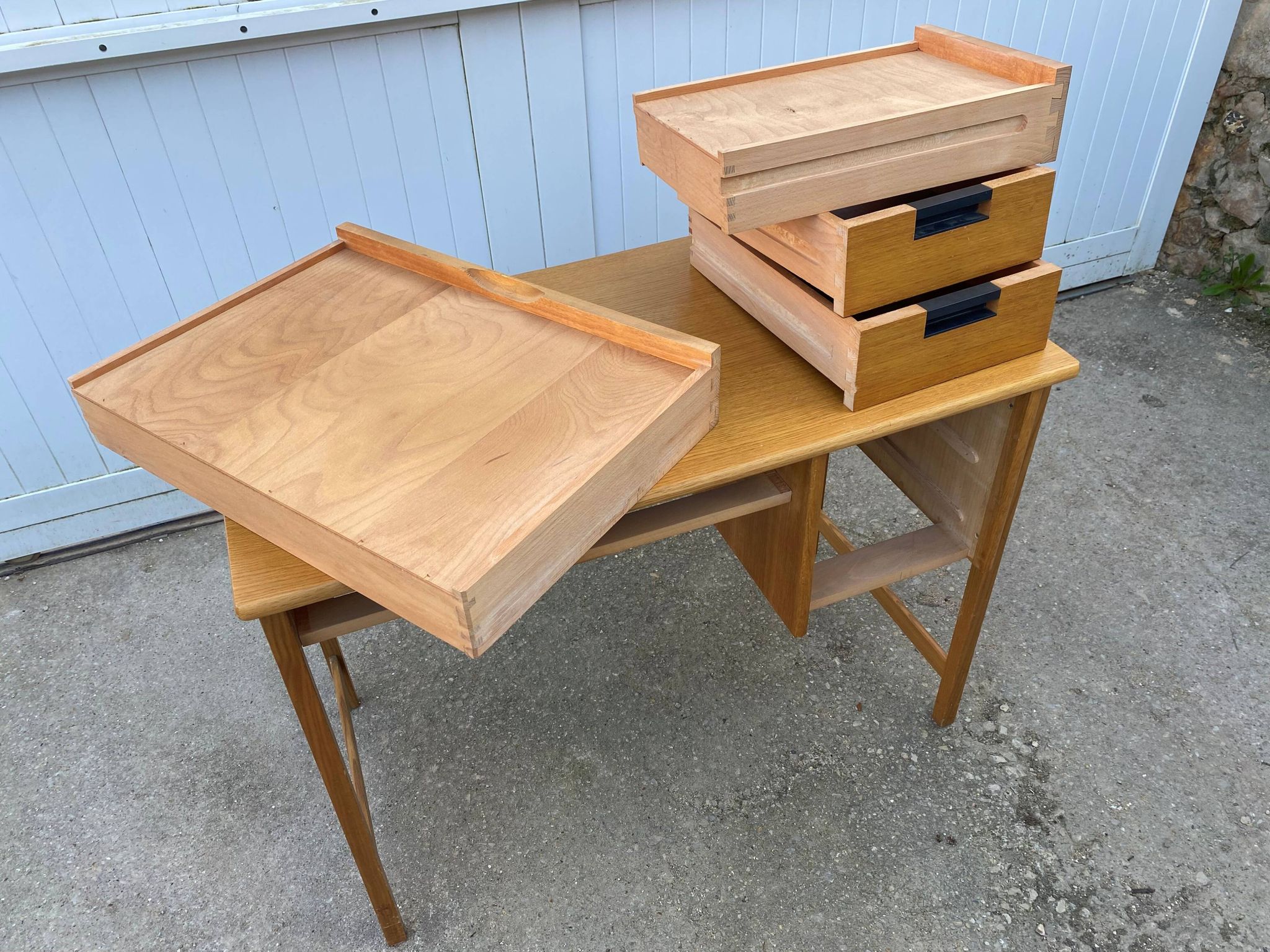 Scandinavian desk in light teak wood with 3 + 1 drawers, vintage from the 60s