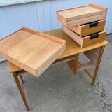 Scandinavian desk in light teak wood with 3 + 1 drawers, vintage from the 60s