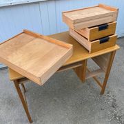 Scandinavian desk in light teak wood with 3 + 1 drawers, vintage from the 60s