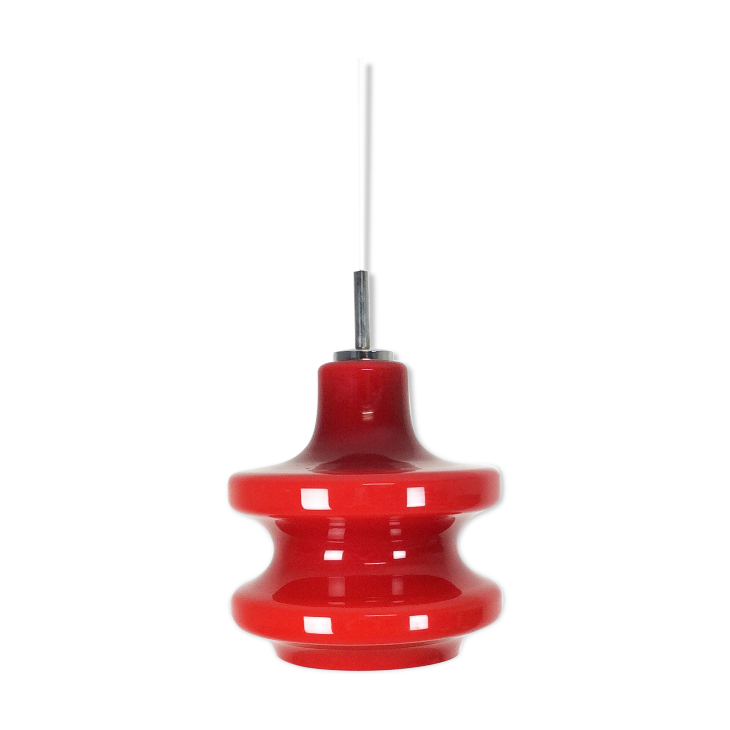 Original German Red Opal Glass Hanging Light, Made by Peill & Putzler, Germany