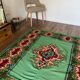 Tapis flatwoven roumain design géométrique sur fond turquoise vert, 158x185 cm