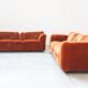 Orange chenille sofas, two and three seats, set of 2, 1970s