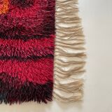 Original Abstract Scandinavian High Pile Abstract Rya Rug Carpet, Sweden, 1960s