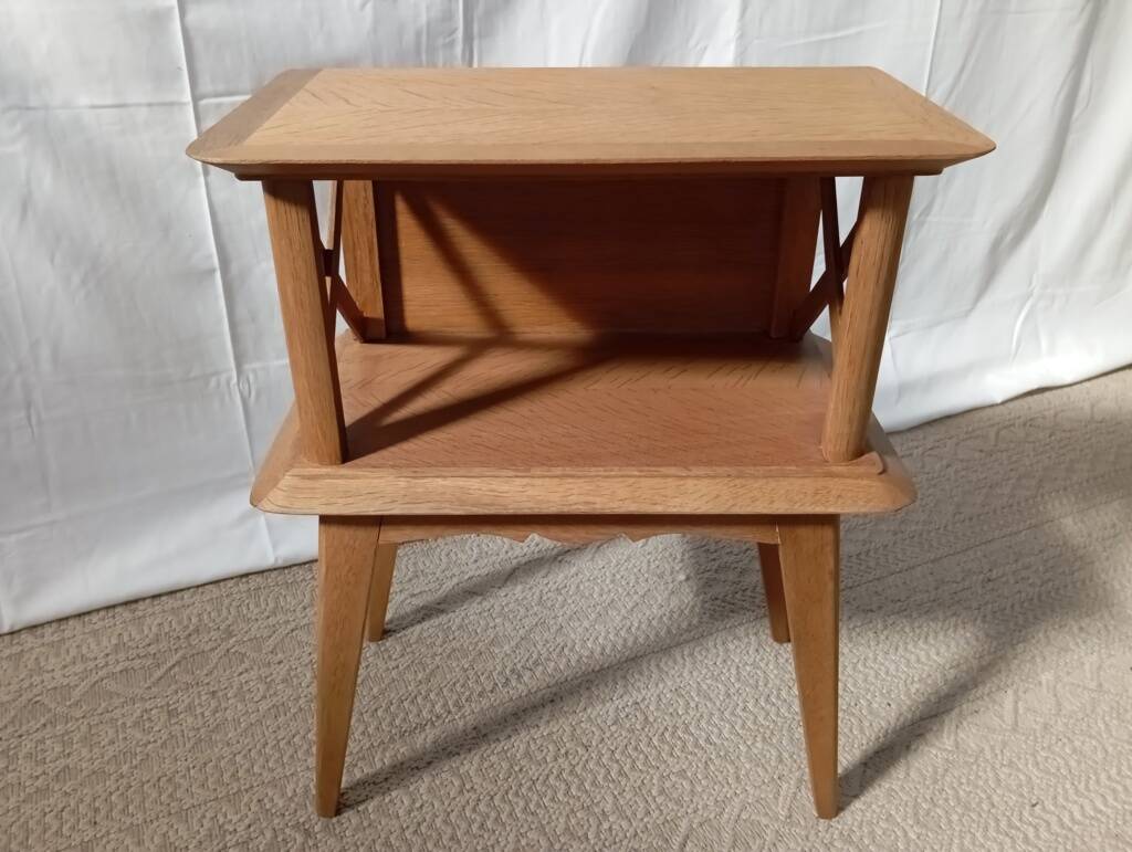 1950s oak bedside table with crossbars