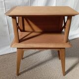 1950s oak bedside table with crossbars
