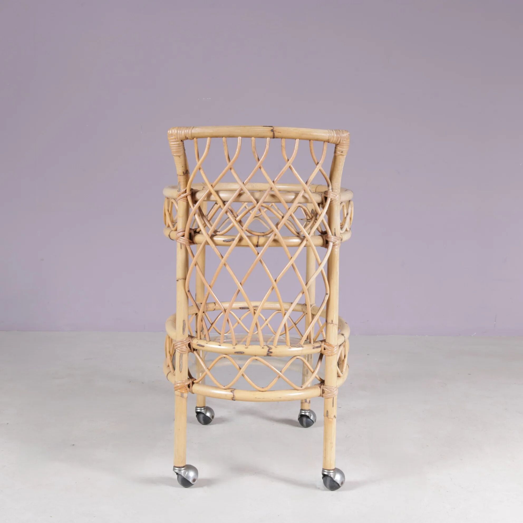 1950s bamboo trolley with two glass tops Italy