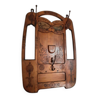 Vestiaire ancien, meuble porte-manteaux vintage, 2 miroirs, 3 patères