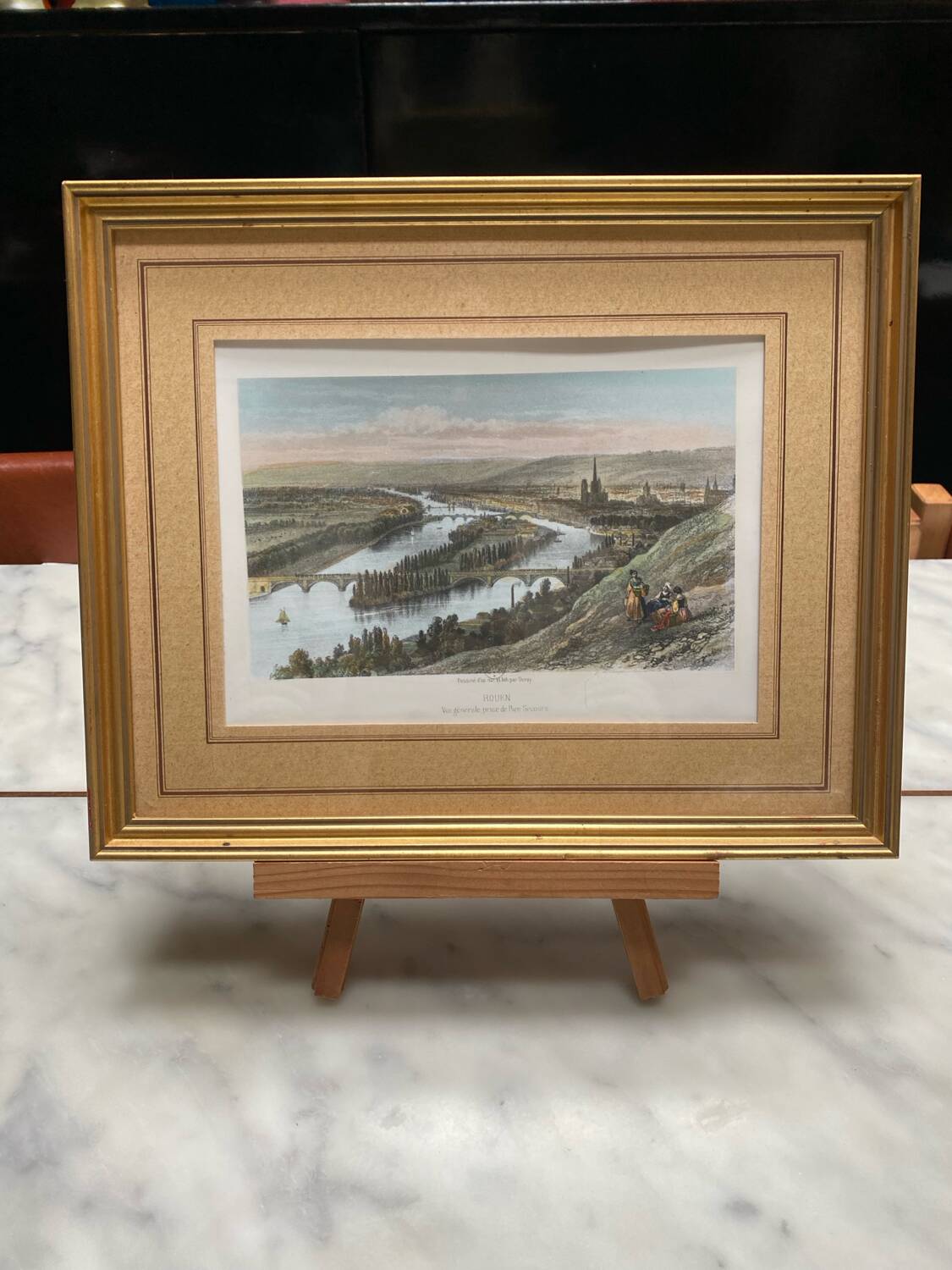 Watercolor hand drawing view of Rouen by Deroy