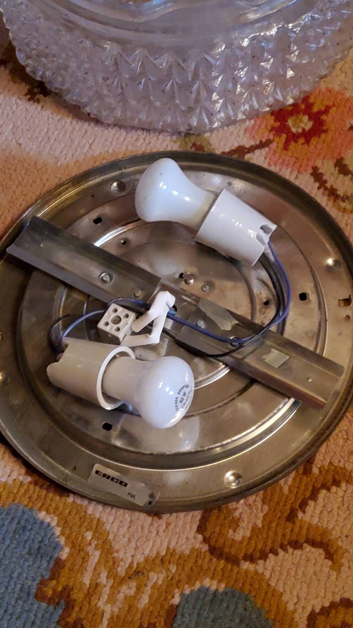 Set of 2 Erco ceiling lights from the 60s in diamond-tipped glass Diameter 35cm
