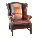 Fauteuil à oreilles classique et majestueux en cuir de mouton avec de jolies couleurs