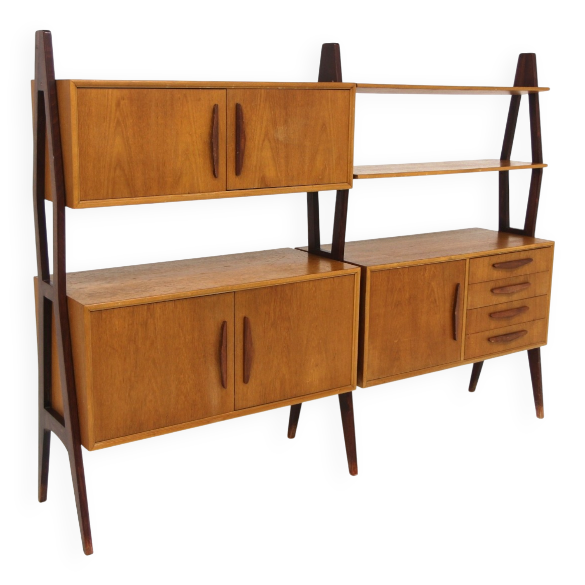 Bibliothèque scandinave "Double" en teck, Suède, 1950