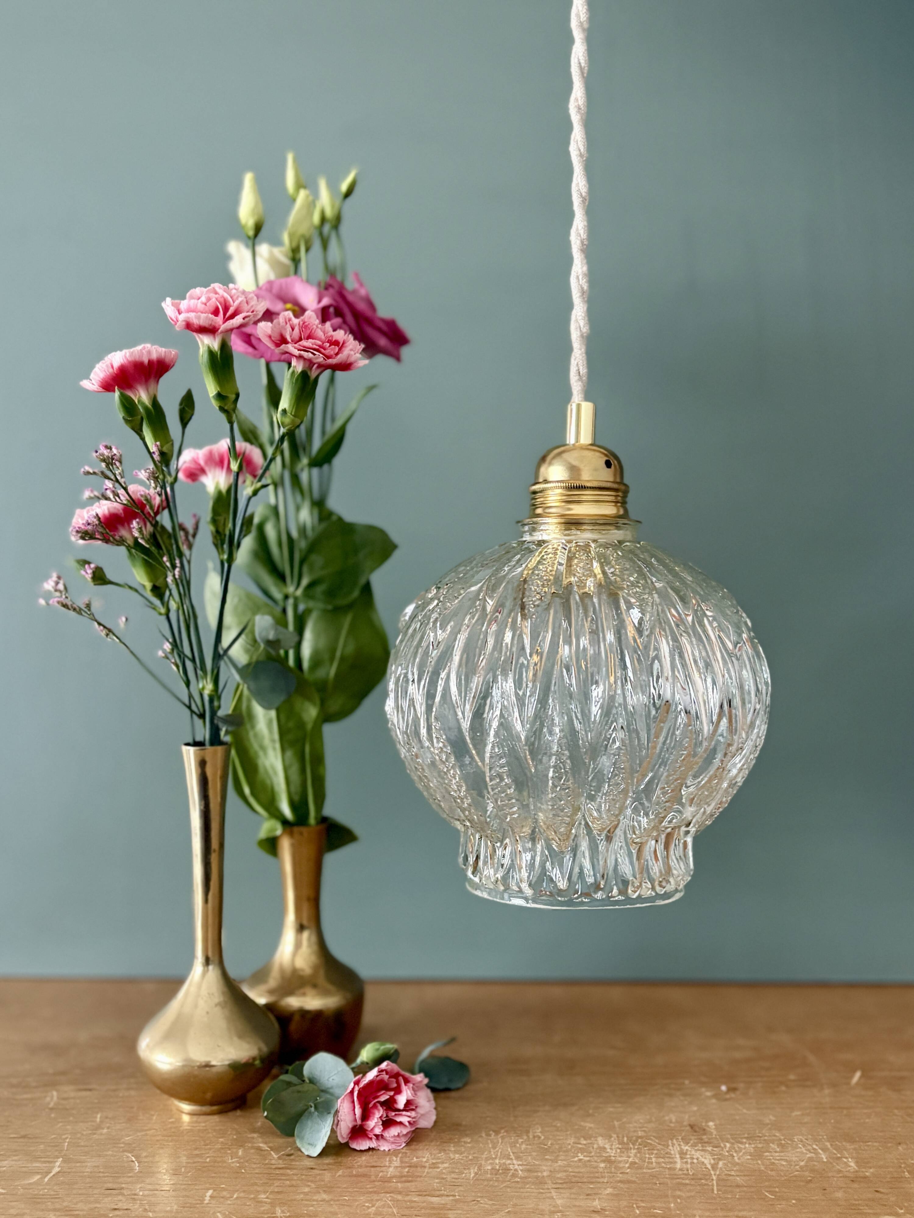 Vintage globe pendant light in molded glass
