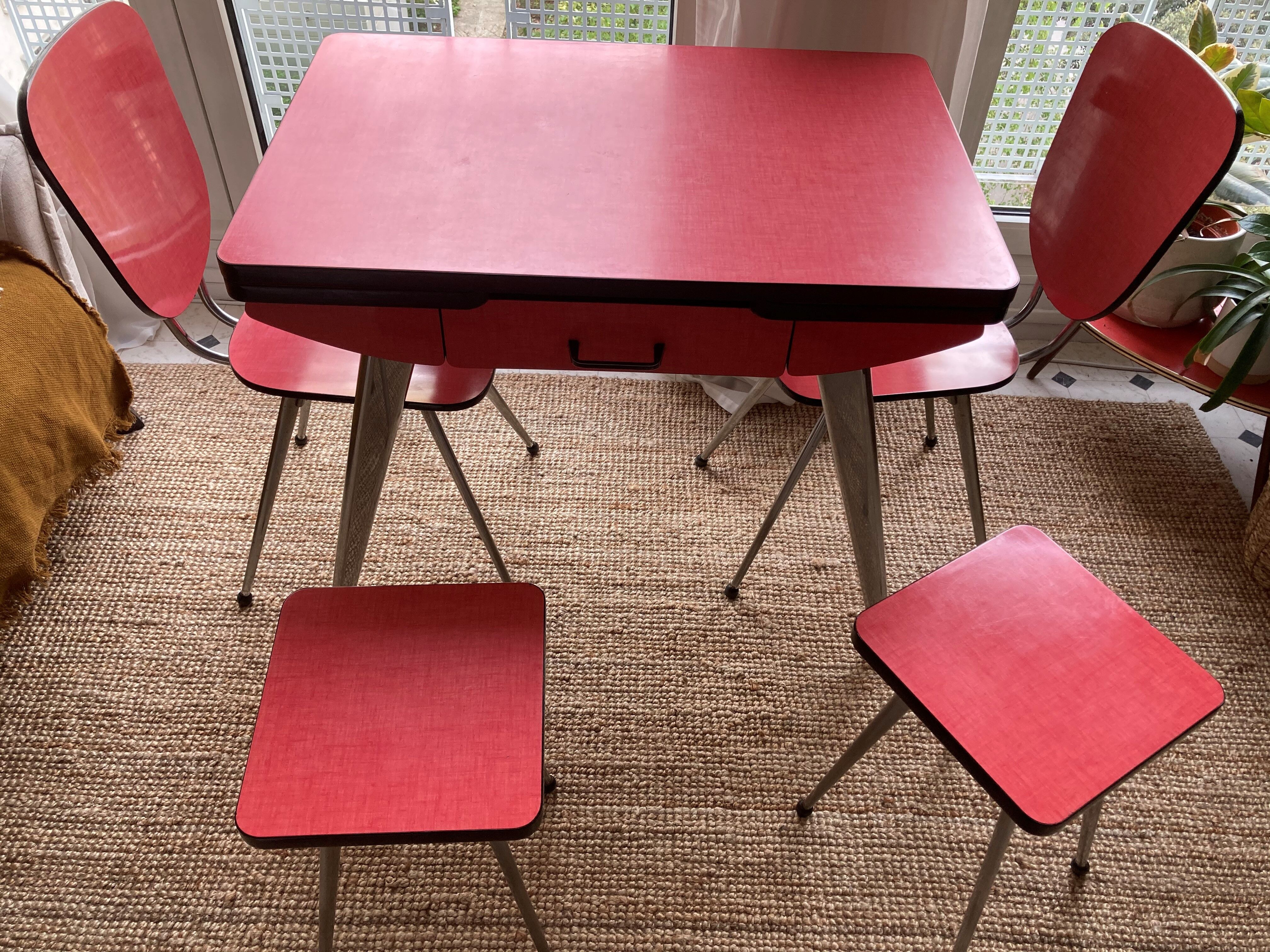 Set formica Roger Breton table chairs stools