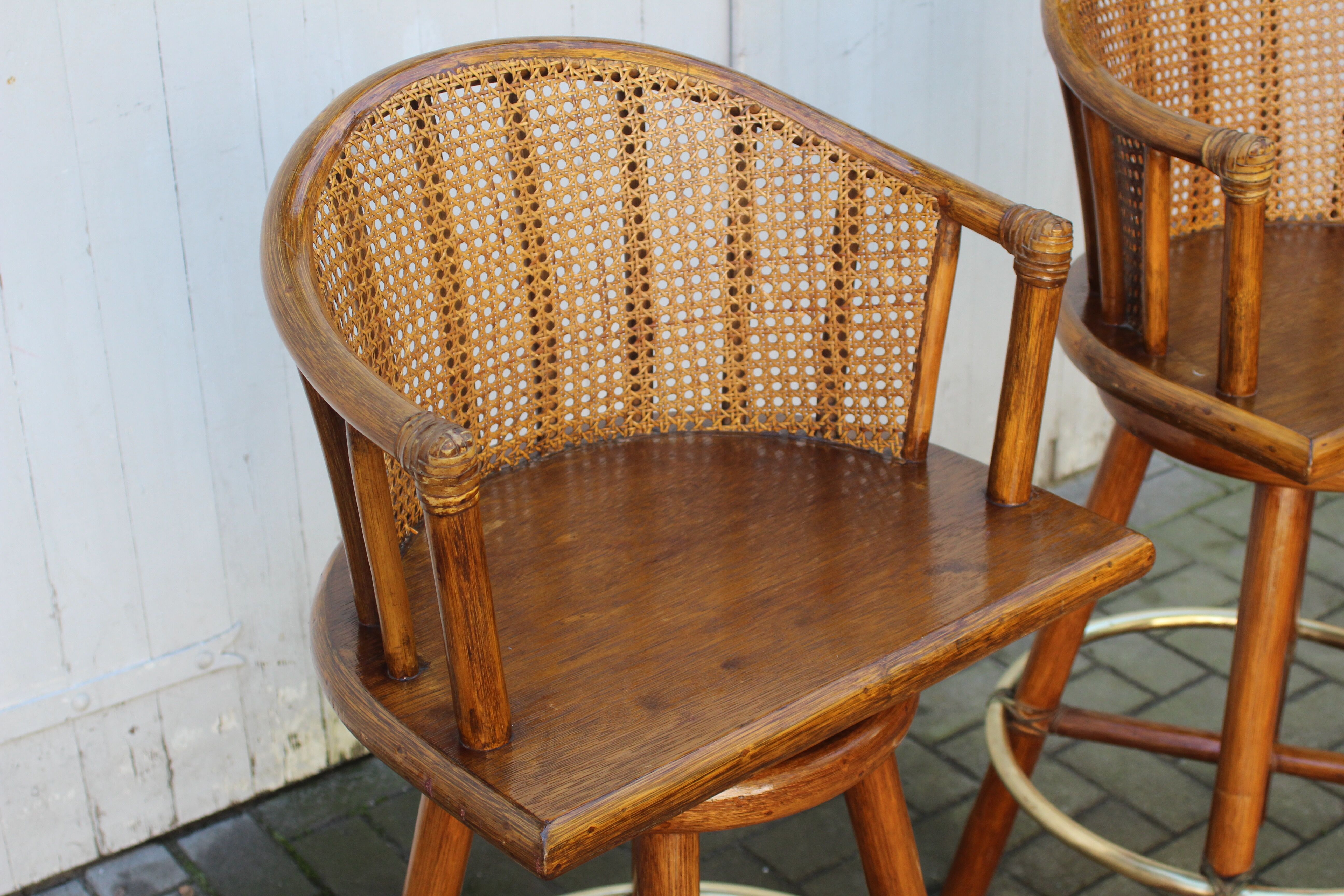Pair of bamboo bar stools full canned colonial style 1960