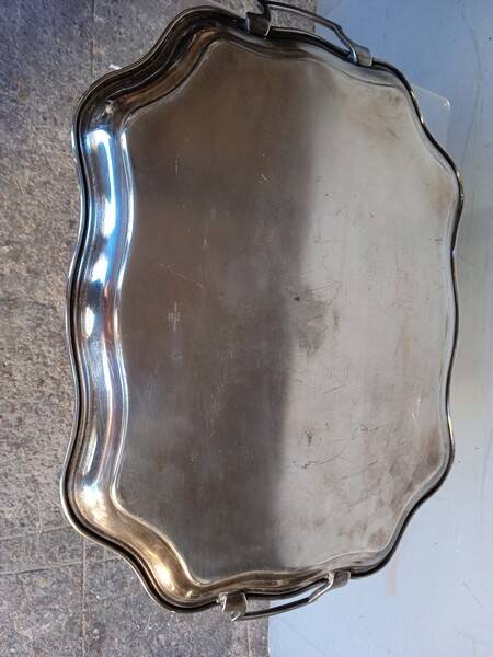 Silver metal tray 57 cm early 20th rectangle