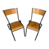 Pair of Vintage Style MULLCA Model 510 Grey Metal + Wood Chairs