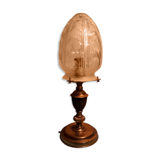 LAMPE OBUS VERRE MOULER ART DECO ERA MULLER DEGUE pretty lamp art deco foot brass
