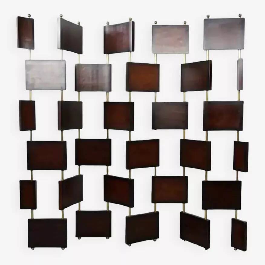 Vintage screen in wood and brass