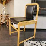 Vintage wooden chair with skai leather seat, 1990