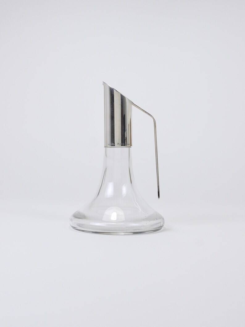 Riedel Mesa Elegant Silver & Crystal Carafe, Decanter, Pitcher, Italy, 1980s