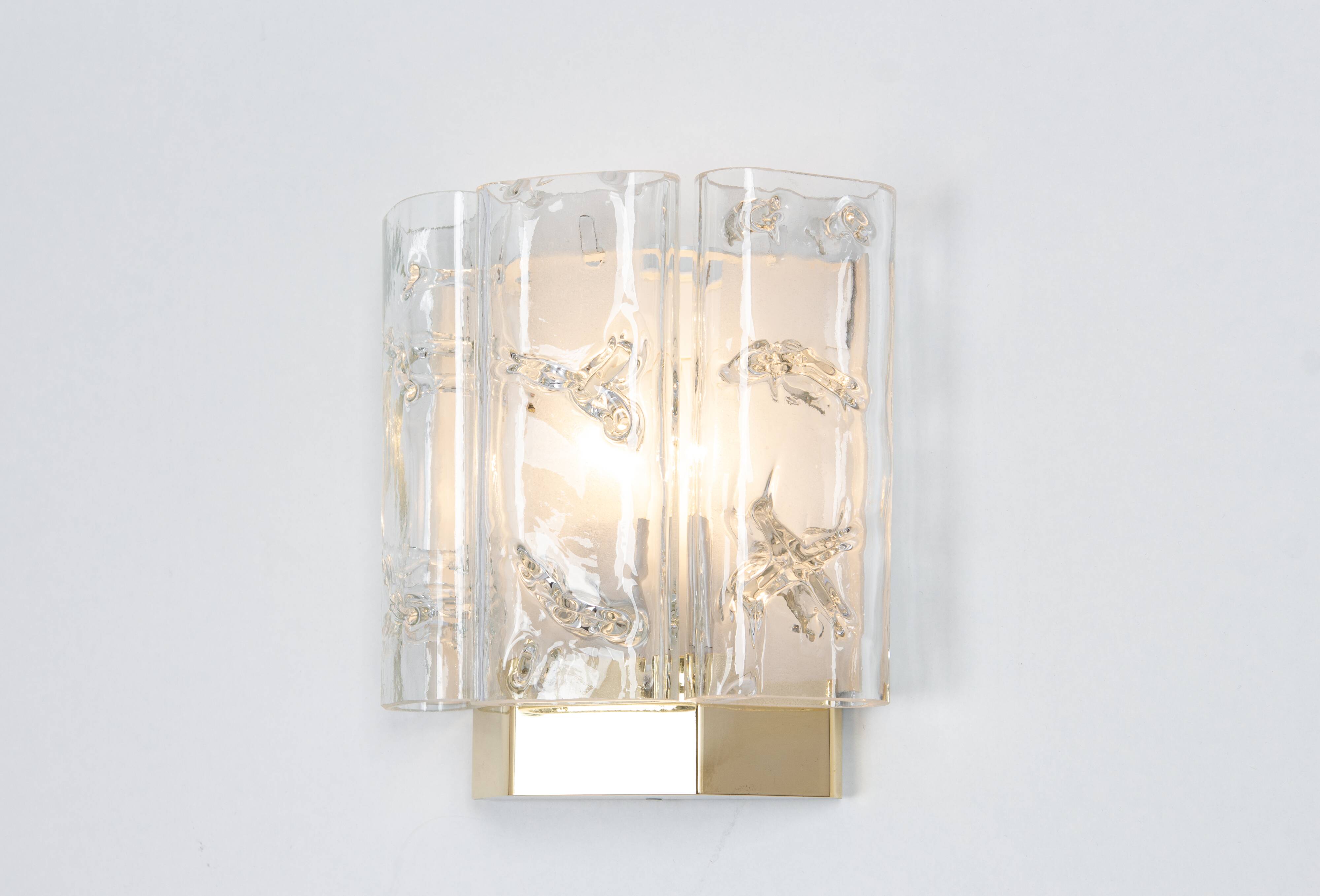 Pair of Brass and Murano Glass Wall Sconces by Doria, Germany, 1960s