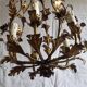 Rare suspension / antique chandelier with 5 lights - Flowers & Foliage in gilded metal